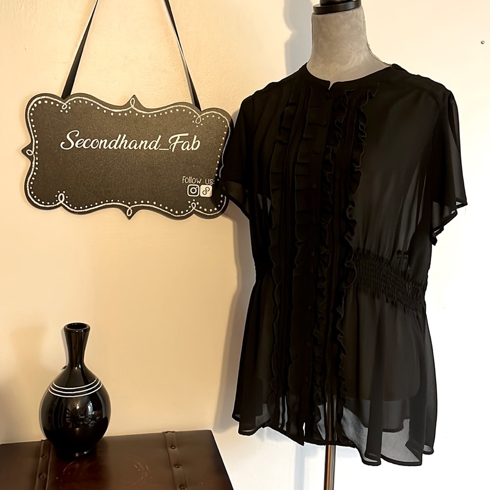Torrid Plus Size Black Ruffled Chiffon Empire Blouse